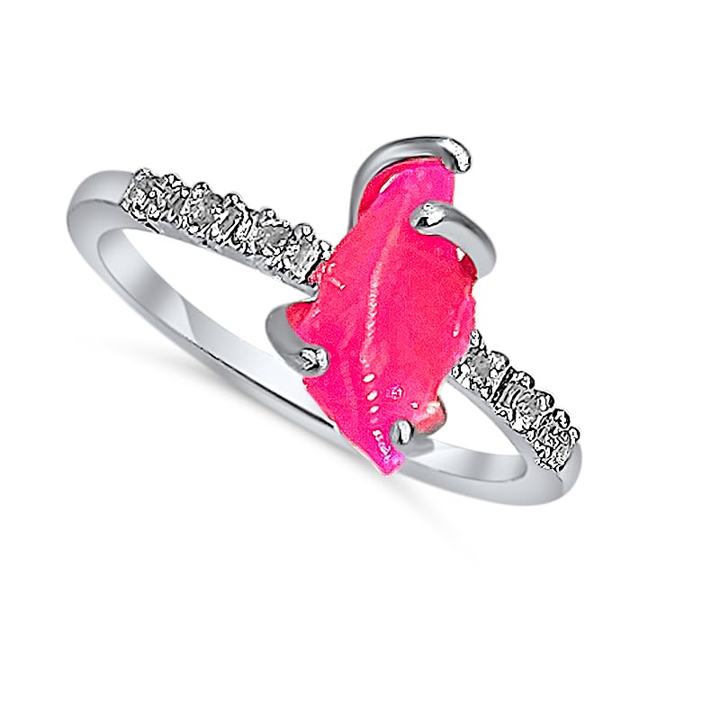 Real Raw Pink Opal Dainty Ring white Gold Birthstone gift for sister daughter niece Christmas birthday Uniquelan Jewelry (pink-opal, 8)