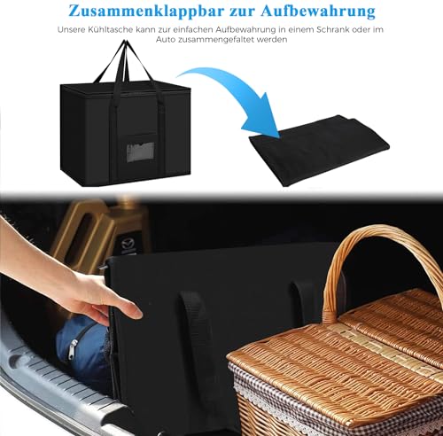 Beautyshow 40L Kühltasche Groß Einkaufstasche Faltbar Thermotasche Dauerhaft Isoliertasche Picknicktasche Gefriertasche für Einkauf/Picknick/Camping/Strand/BBQ/Outdoor/Reisen/Auto, Upgrade 5