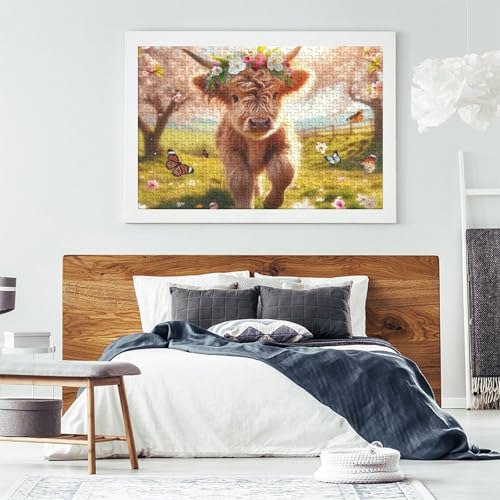 Puzzle de vaca Highland de 1000 piezas con encaje preciso de papel para decoración 7