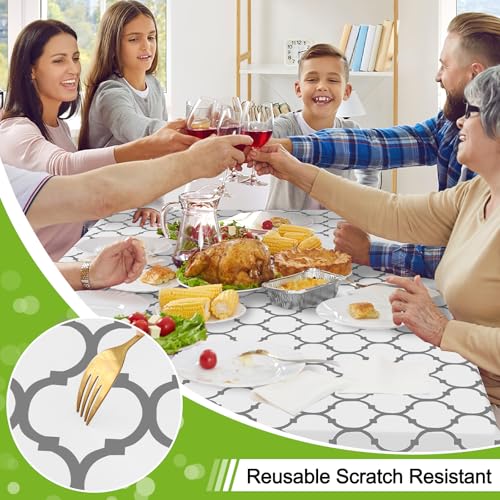 Image of Smiry Rectangle Table Cloth, Flannel Backed Vinyl Tablecloth, 60 inchx102 inch | Waterproof Plastic Tablecloths, Wipeable Table Cover for Dining, Indoor and Outdoor (White)