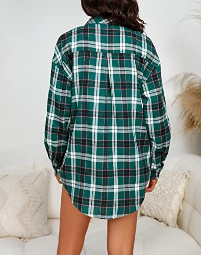 Image of Lacozy Womens Buffalo Plaid Flannel Shirt Long Sleeve Collar Button Down Blouses Tops