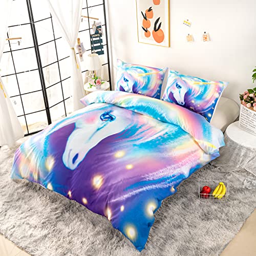 Cvhouse Rainbow Unicorn Duvet Cover Twin Size,Glitter Rainbow Unicorn Bedding Set For Girls Kids Teens,Rainbow Unicorn Comforter Cover,1 Duvet Cover 2 Pillowcases 3 Piece #TOP4