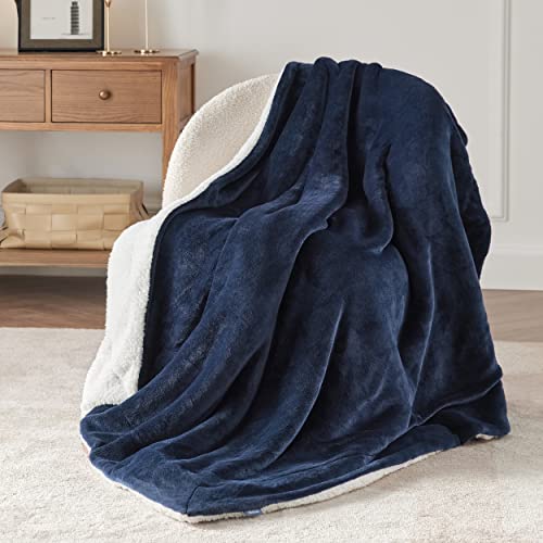 Bedsure Sherpa Fleece Throw Blanket for Couch - Navy Blue Thick Fuzzy Warm Soft Blankets and Throws for Sofa, 50x60 Inches