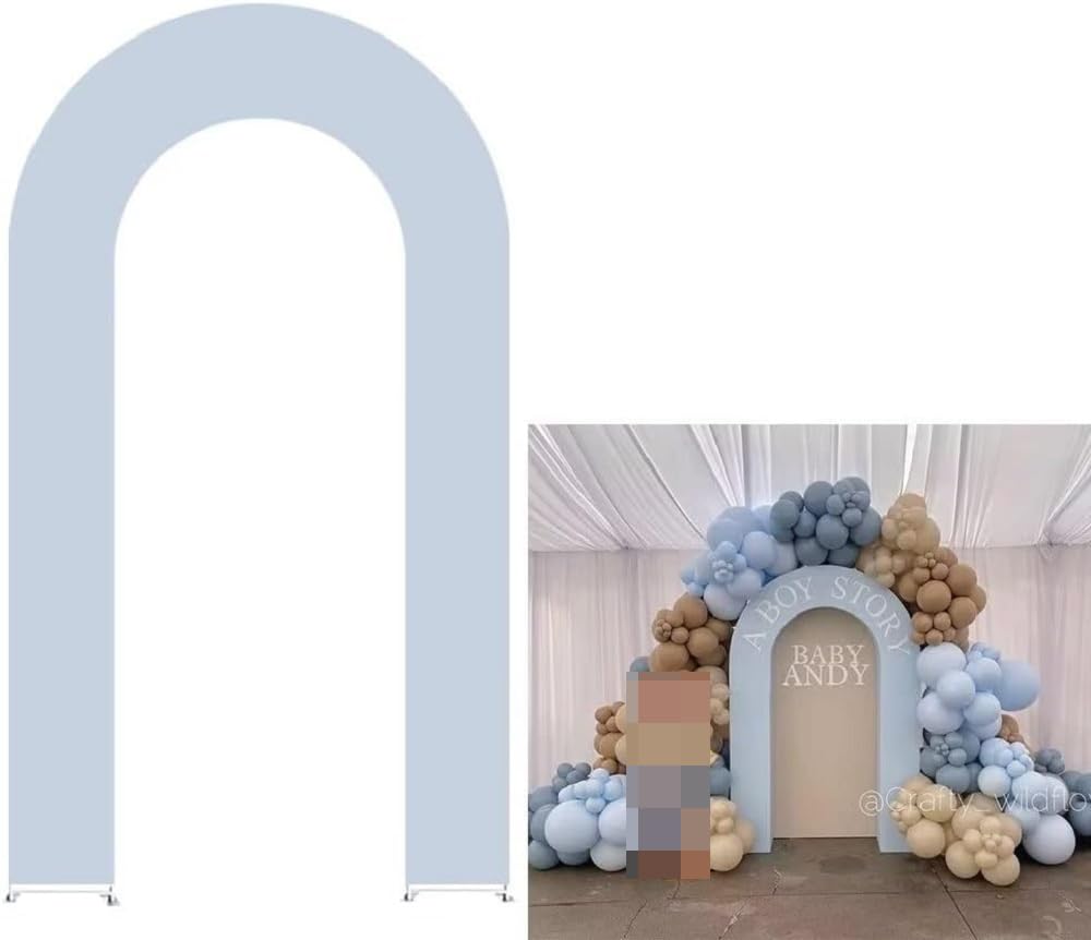 Iydamc Light Blue Open Arch Backdrop Cover for Birthday Partied Baby Shower Wedding Decor Double-Sided Stretchy U-Shaped Arched Wall Stands Covers