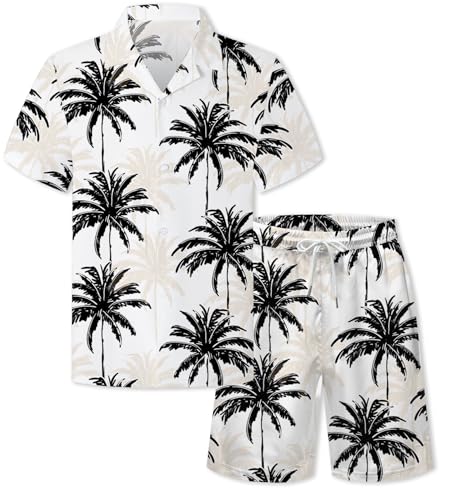 Image of Cromoncent Boy and Men Hawaiian Outfits Short Sleeve Shirts and Shorts Hawaiian Suits Beach Tropical 2 Pcs Vacation Sets