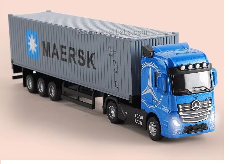 Image of 1 /50 Diecast Truck Toy Car Model Removable Transport Container Lorry Vehicle with Light Pull Back Toy Boys (Blue)