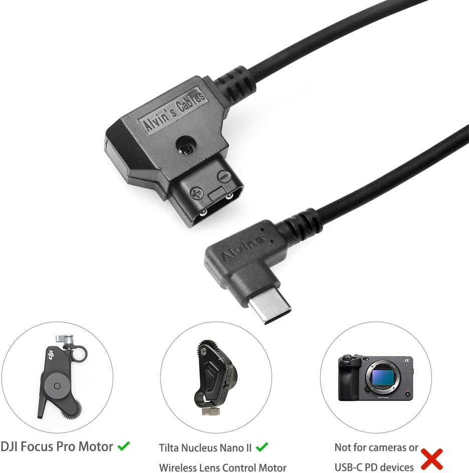 Alvin's Cables Dtap to Right Angle USB-C Power Cable for DJI Focus Pro Motor, Ultra Soft D-tap to Type-C Enhanced Power for Tilta Nucleus Nano II Wireless Lens Control Motor