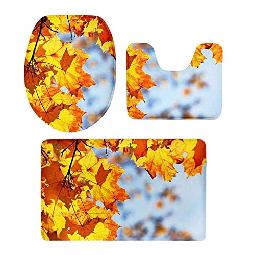 Tubayia 3 Stück rutschfest Flanell Badematte Toilettendeckelbezug Badvorleger Set für Badezimmer, Toilette (Ahornblätter) – Bild 3