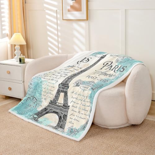 Feelyou Eiffel Tower Sherpa Blanket 90"x90" Boys Girls Gift