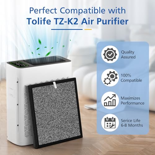 Image of LINNIW TZ-K2 Replacement Filter Compatible with ToLife Air Purifier TZ-K2, 3-in-1 Filtration Systemwith Activated Carbon & Pre-filter, TZ-K2-A replacement filter, 2 Pack