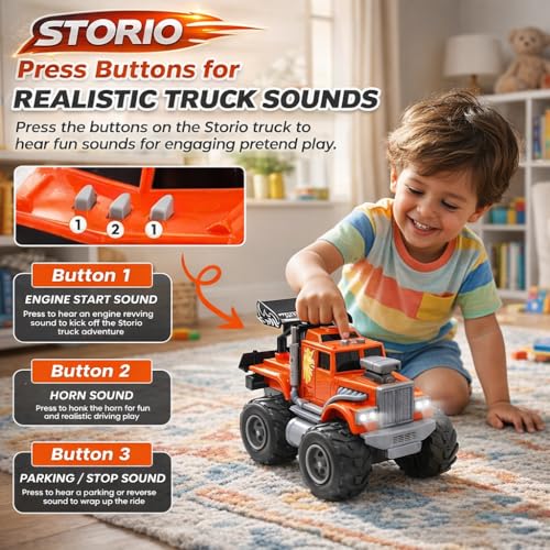 Image of Storio Monster Truck City Service Friction Car Toy | Push & Go Monster Truck with Lights & Sounds | Battery-Free Toy Vehicle for Kids Boys & Girls | Random Colour