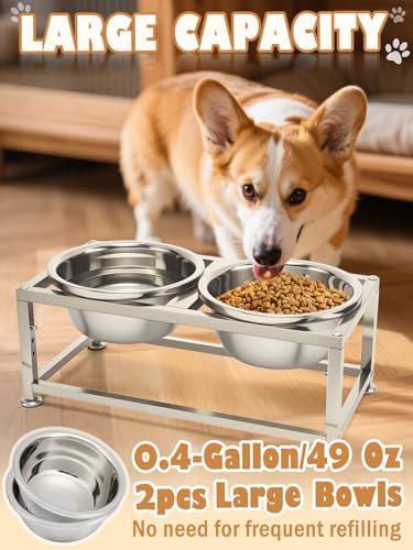 49OZ Full Metal Raised Dog Bowls for Small Dogs - 3 Height Adjustable (6.3\'\', 7\", 7.7\") Food Water Bowl, Stainless Steel Elevated Dog Bowl Feeder Station for Relief Joint Pressure - Thumbnail 4
