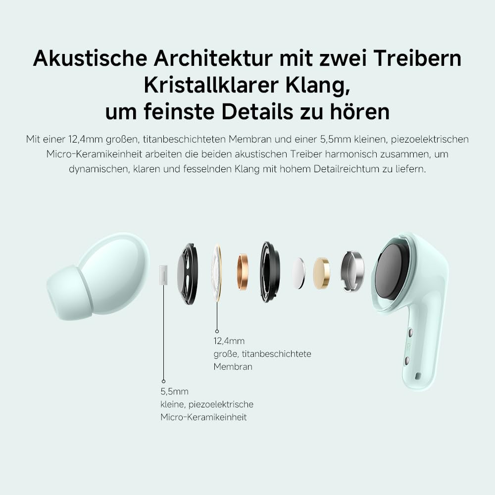 XIAOMI Redmi Buds 6 – Kabellose Bluetooth-In-Ear-Kopfhörer, Dual-Treiber, immersiver Sound, 49 dB aktive Geräuschunterdrückung, bis zu 10h+42h Akkulaufzeit, IP54, Schwarz