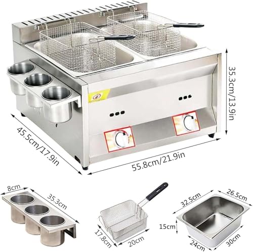 Fritadeira comercial, fritadeira a gás de aço inoxidável 2x10L com tampa, frigideira de tanque duplo