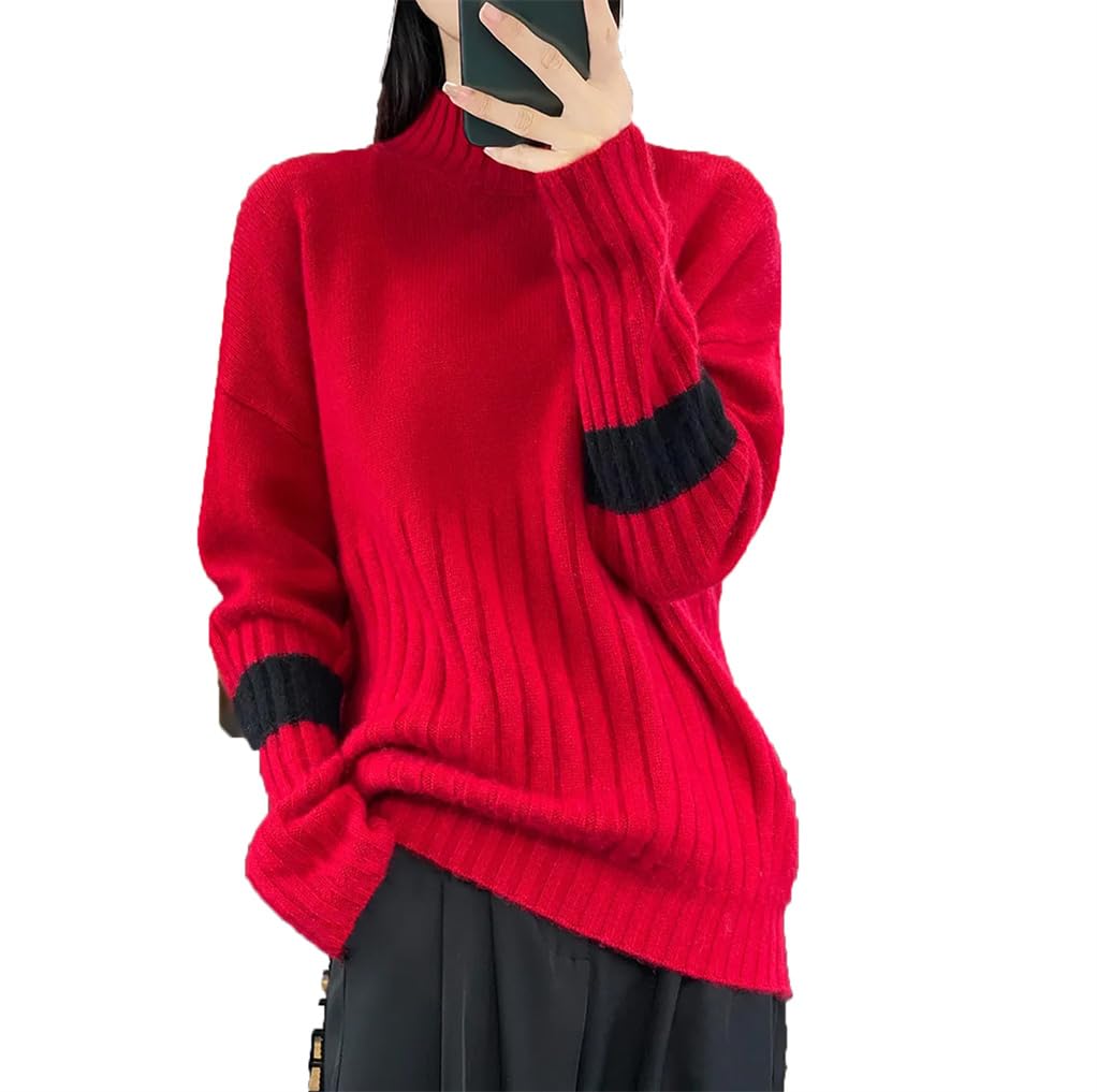 Dninmim Maglione da donna a collo alto in lana, per autunno e inverno, vestibilità larga, camicia morbida