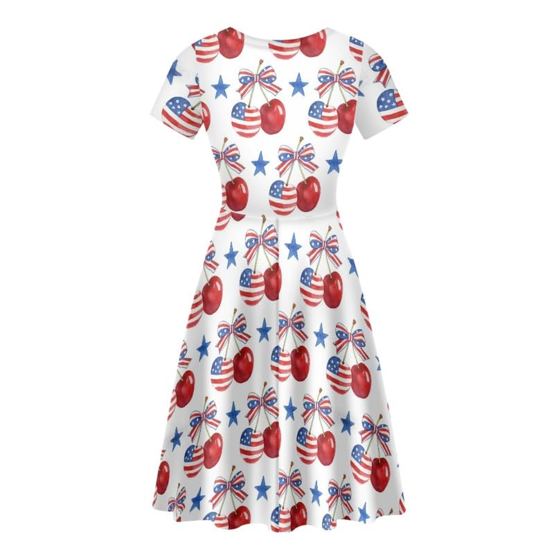 Image of Irisjudy T Shirt Dress for Women Short Sleeve Girls Short Sleeve Dress Plus Size, O Neck Knee Length Midi Dress for Ladies