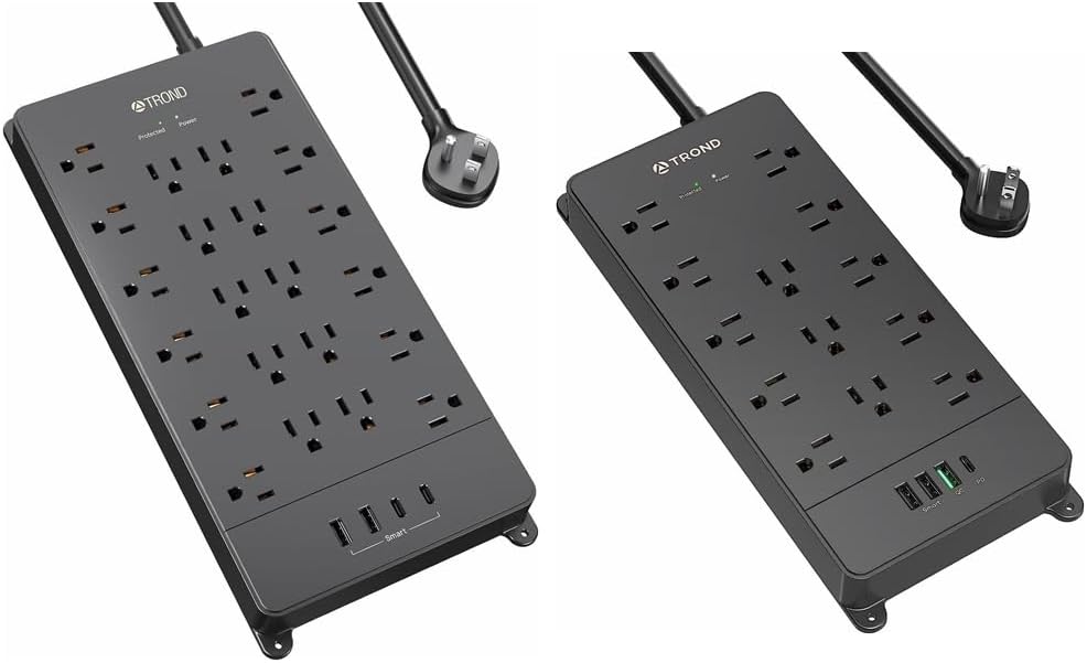 TROND Power Strip Surge Protector with USB C Ports, 5ft Extension Cord with Multiple Outlets, Black