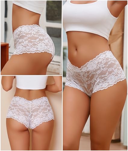 Women Underwear Lace Boy Shorts V-Waist Lightweight Seamless Panties4
