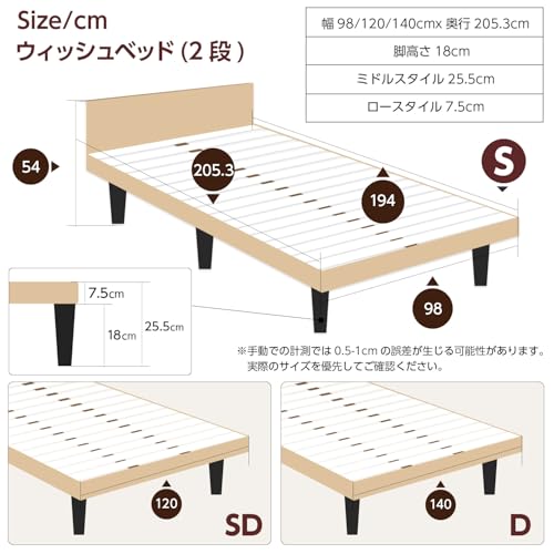 Major In Life ベッド ベッドフレーム シングル 宮棚付き すのこベッド ヘッドボード ２口コンセント付 木製 2段階高さ調整 耐荷重200kg 組立簡単 おしゃれ (ピンク, シングル)