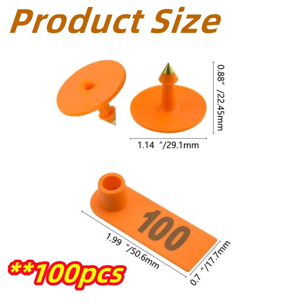 100Pz Etichette Auricolari per Animali da Fattoria per Pecore Capre Bovini 001-100 Numero Etichette Auricolari di Plastica per Pecore,Mucche,Porci,Cani,Cervi,Cavalli