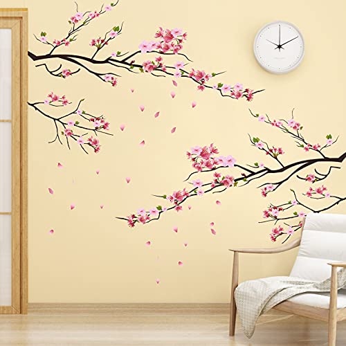 Rw-Ksr16 Pink Peach Flower Wall Decals Cherry Blossom Tree Branch Wall Stickers Diy Removable Florals Plants Wall Art Decor For Kids Girls Bedroom Livig Room Nursery Office Wall Decoration #TOP2