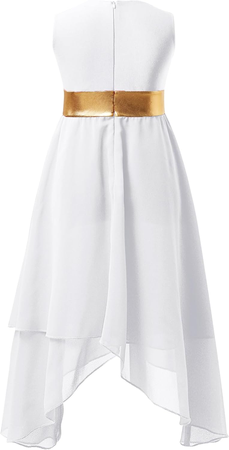 Kids Girls Metallic Praise Dance Dress Church Liturgical Robe Tunic Sleeveless Worship Gown Celebration Outfit