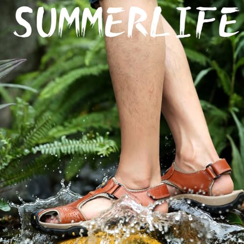 Mens Sport Outdoor Sandals,Beach Fisherman Water Shoes Closed-Toe Shoes Leather Trekking Hiking Non-Slip Athletic Sandal3