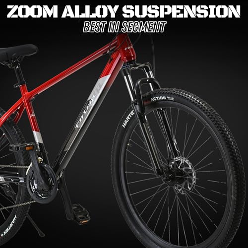 Image of FitTrip Dominator 29 Inch MTB Cycle for Men | 21 SPD Shimano Gearset | Zoom Lockout Suspension | Imported Clarks UK Dual Disk Brakes | Dual Tone Paintjob with Crystals | Unisex (Rouge Red)