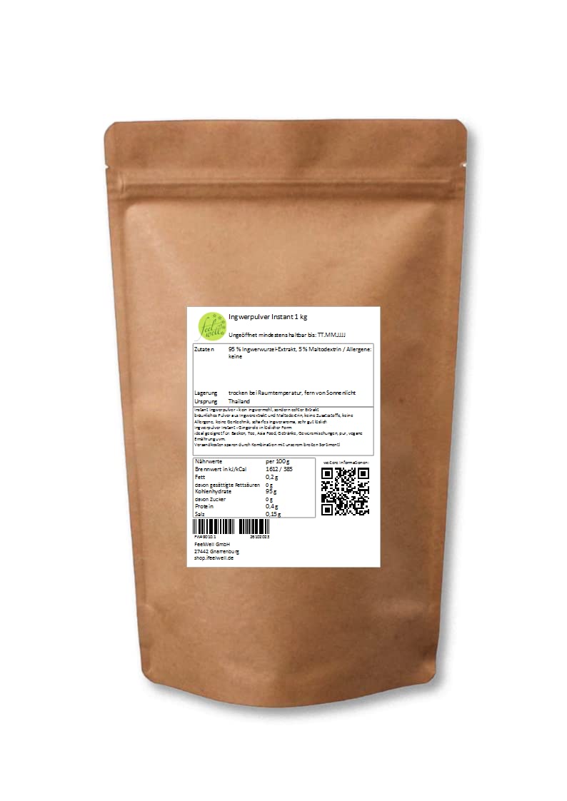 Ingwerpulver Instant 1 kg - löslicher Ingwerextrakt, kein Ingwer-Mehl, Ingwer, Ingwertee