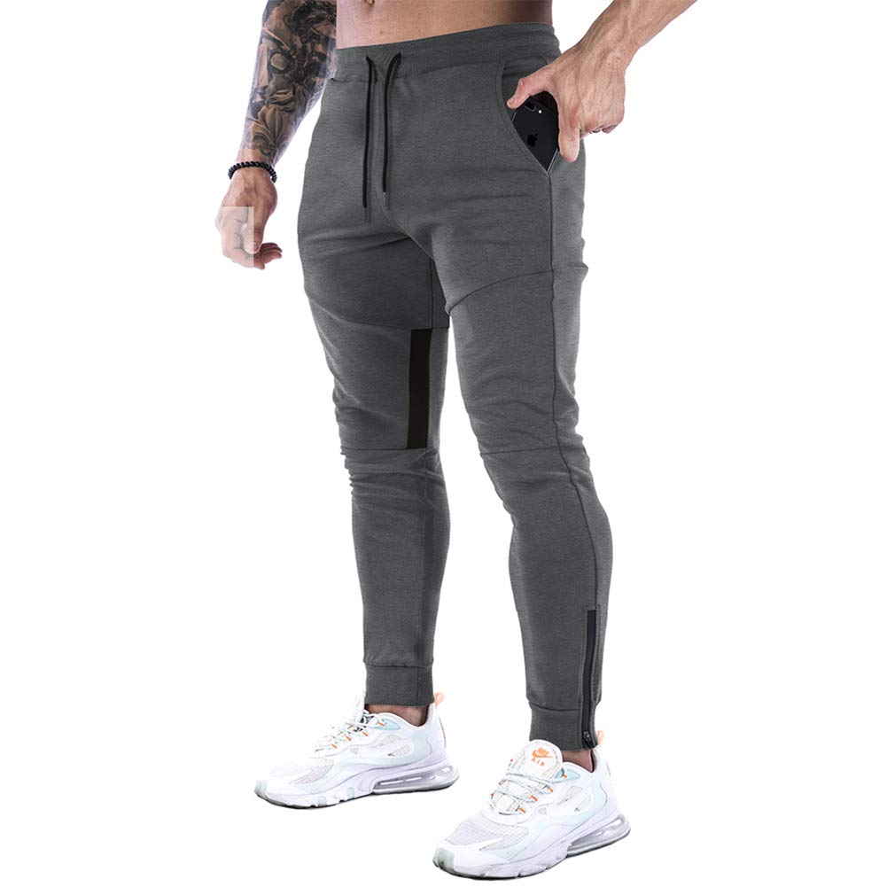 Men's Gym Pants Workout Running Athletic Joggers Slim Fit Sport Track Pants with Zipper Pockets