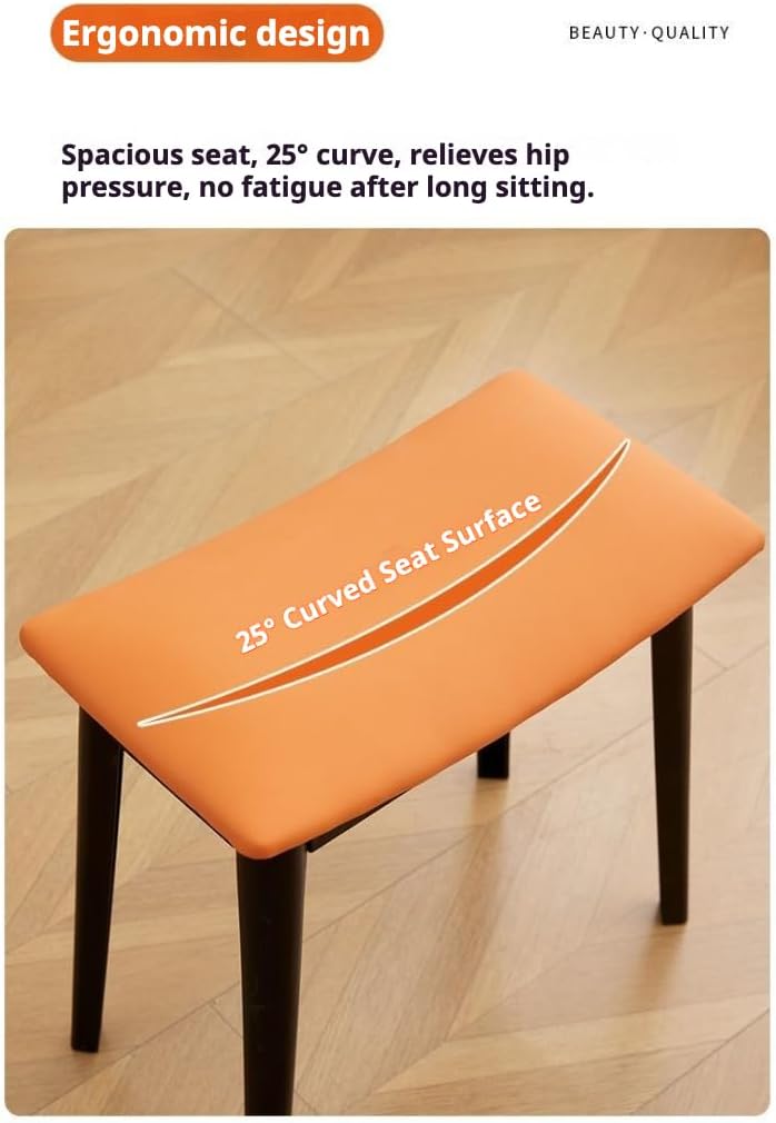 Vanity Stool Chair, Ergonomic Wide Seat with 25° Curve, Tech Fabric Scratch-Resistant & Waterproof, High-Density Foam Cushion, Sturdy Thickened Legs, 18.9" x 11" x 17.3", Orange White