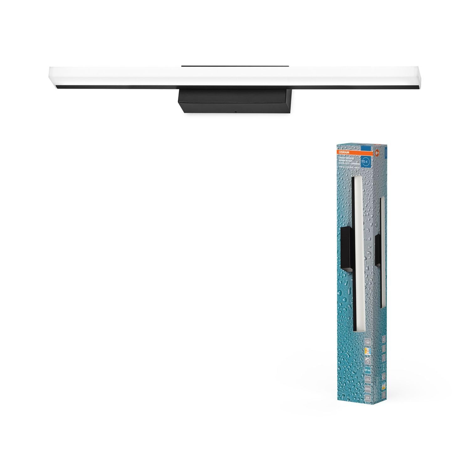 Licht-Erlebnisse LED Spiegelleuchte Aluminium Metall Schwarz 3000-4000 K Click-CCT Touch dimmbar IP44 modern Flur Esszimmer Büro L:60 cm Wandlampe Badezimmer