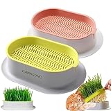 YUMINGUHC 2Pcs Cat Grass Planter (No Seeds Included) Wheatgrass Planting Trays Hydroponic Cat Grass Growing Kits for Indoor Cats Soilless Organic Nursery Box Pet Grass Pot (C)