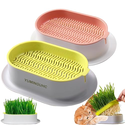 YUMINGUHC 2Pcs Cat Grass Planter (No Seeds Included) Wheatgrass Planting Trays Hydroponic Cat Grass...