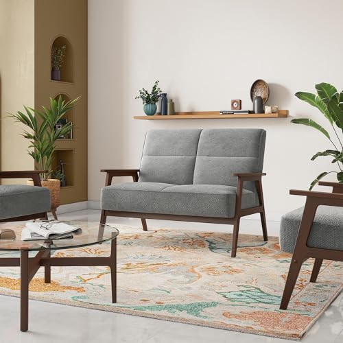 Image of Urban Ladder Logan 2 Seater Wooden Sofa in Grey Colour