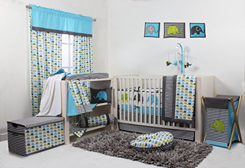 Bacati - Elephants Aqua/Lime/Grey Hamper #TOP1