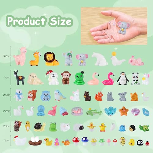 100 Stück Mini Tierfiguren Harz Spielzeug Set Ornamente Ente Löwe Elefant Elch Dinosaurier Miniatur Figuren Landschaft Aquarium Geschenk Geburtstag Tortendeko für Jungen Mädchen Party Mitgebsel