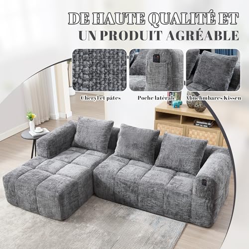Canapé d’angle modulable 250 cm poches rangement Nolirx