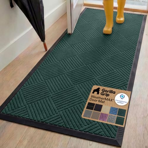 Image of GORILLA GRIP WeatherMAX Door Mat, Indoor Outdoor Use, 72x24, Green Diamond
