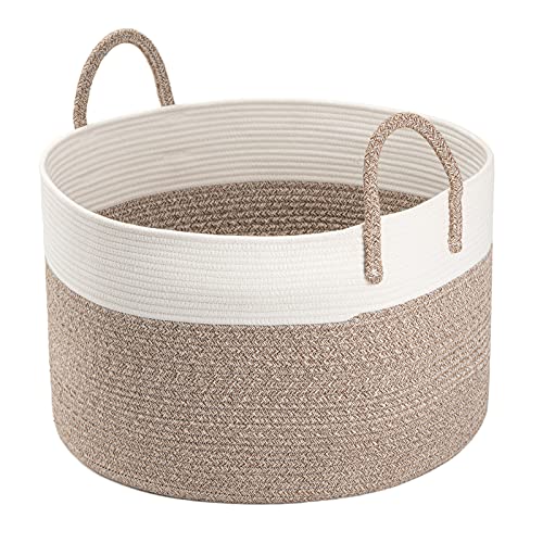 INDRESSME Cotton Rope Basket Extra Large Woven Basket for Blankets Toy Basket Baby Laundry Basket with Big Handles Rope Hamper Storage Bin for Organizer Toy Pillow Living Room, 21 D x 14 H Inches