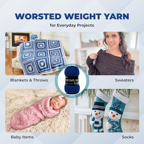 Image of Mary Maxim Maximum Value Acrylic Yarn for Crocheting and Knitting, Soft Worsted Weight Blue Yarn 4, Ideal for Blankets, Sweaters, Hats, and Scarves, 8 oz Skein (474 Yds), Dark Blue - 1 Skein