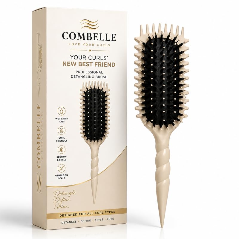 COMBELLE Curl Defining Brush for Curly Hair, Curly Hair Brush & Curl Styling Brush for Women and Men, Detangling Hair Brush for Combing, Shaping Curls & Reducing Pulling, Wet and Dry Hair- Beige-picture-55