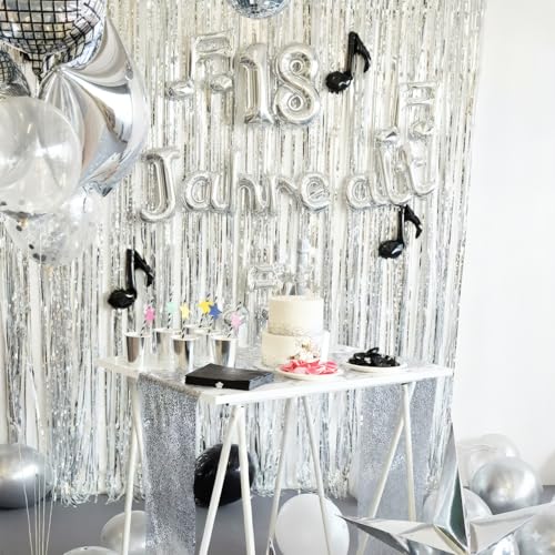 RUGLAMZHIP 6 Stück Lametta Vorhang Silber, 1m x 2m Glitzervorhang Lametta Vorhänge, Glitzer Folien Fransen Metallische Fringe Vorhänge für Deko Geburtstag Deko Hochzeit Party Disco(Silber)