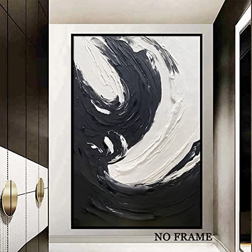 Black And White Abstract Canvas Wall Art Modern Texture Painting Minimalist Abstract Prints Poster Black And White Texture Canvas Picture Modern Black And White Abstract Artwork 16X24Inch No Frame #TOP1
