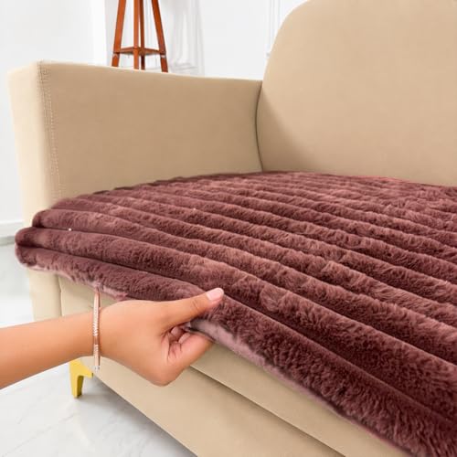 Image of Homerz Premium Rabbit Fur Sofa Cover with Anti-Skid Backing, Soft Plush Fabric Sofa Protector for Living Room Furniture (Pink, 2 Seater, Only Seat Cover)