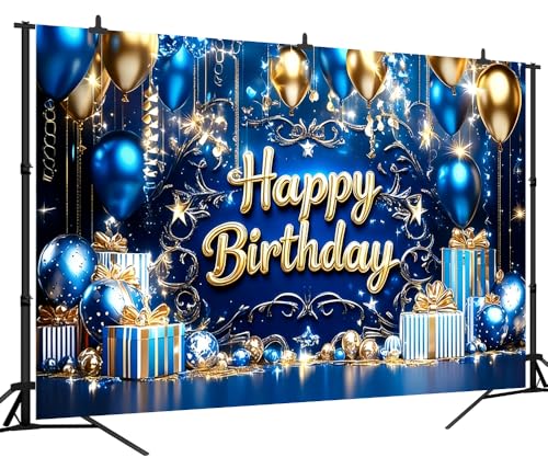 Fondo de cumpleaños azul y dorado 7x5 pies miniatura 6