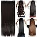 S-noilite 24"/26" Straight Curly 3/4 Full Head One Piece 5clips Clip in Hair Extensions Long Poplar Style for Xmas Gifts 22colors (26" - Straight, dark brown)