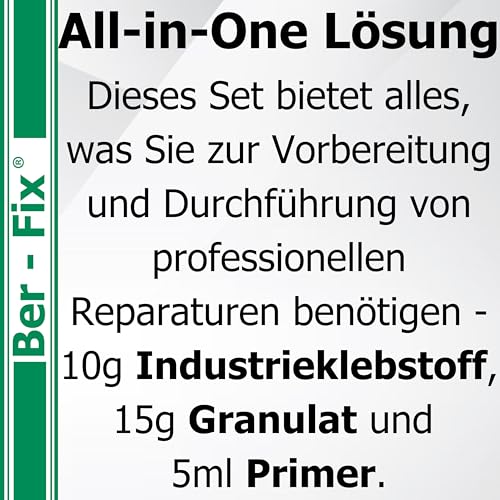 Ber-Fix Schweißnaht-Set S Primer & Füllstoff für Kunststoff, PVC, ABS, GFK, Metall, PE, PP, Silikon 10g Kleber + 15g Granulat, 5ml Primer