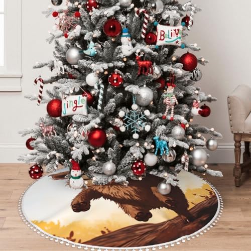 Jupe de sapin de Noël brodée de pompons double couche premium - 8