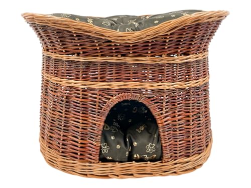Katzenkorb zum Schlafen – Katzenhütte Indoor – Größe XL: 70 cm oval – Katzenhöhle aus Weide – Zweistöckiger Hunde – oder Katzenbett mit waschbaren Kissen in Dunkelbraune – Lackierter Korb Katzenkorb zum Schlafen – Katzenhütte Indoor – Größe XL: 70 cm oval – Katzenhöhle aus Weide – Zweistöckiger Hunde – oder Katzenbett mit waschbaren Kissen in Dunkelbraune – Lackierter Korb
